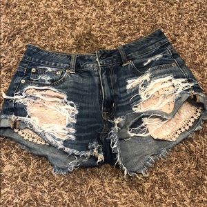 Distressed denim high waisted shorts